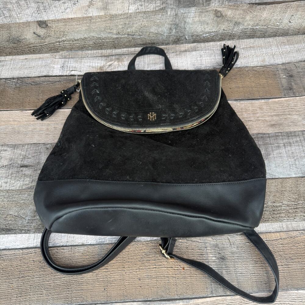 Mark & Hall Black Suede Backpack W/ Flap Closure